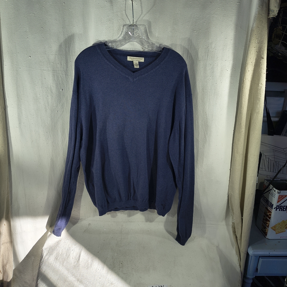 Men's Size XL Pronto Uomo Classic Navy Cotton Cashmere V-Neck Sweater
